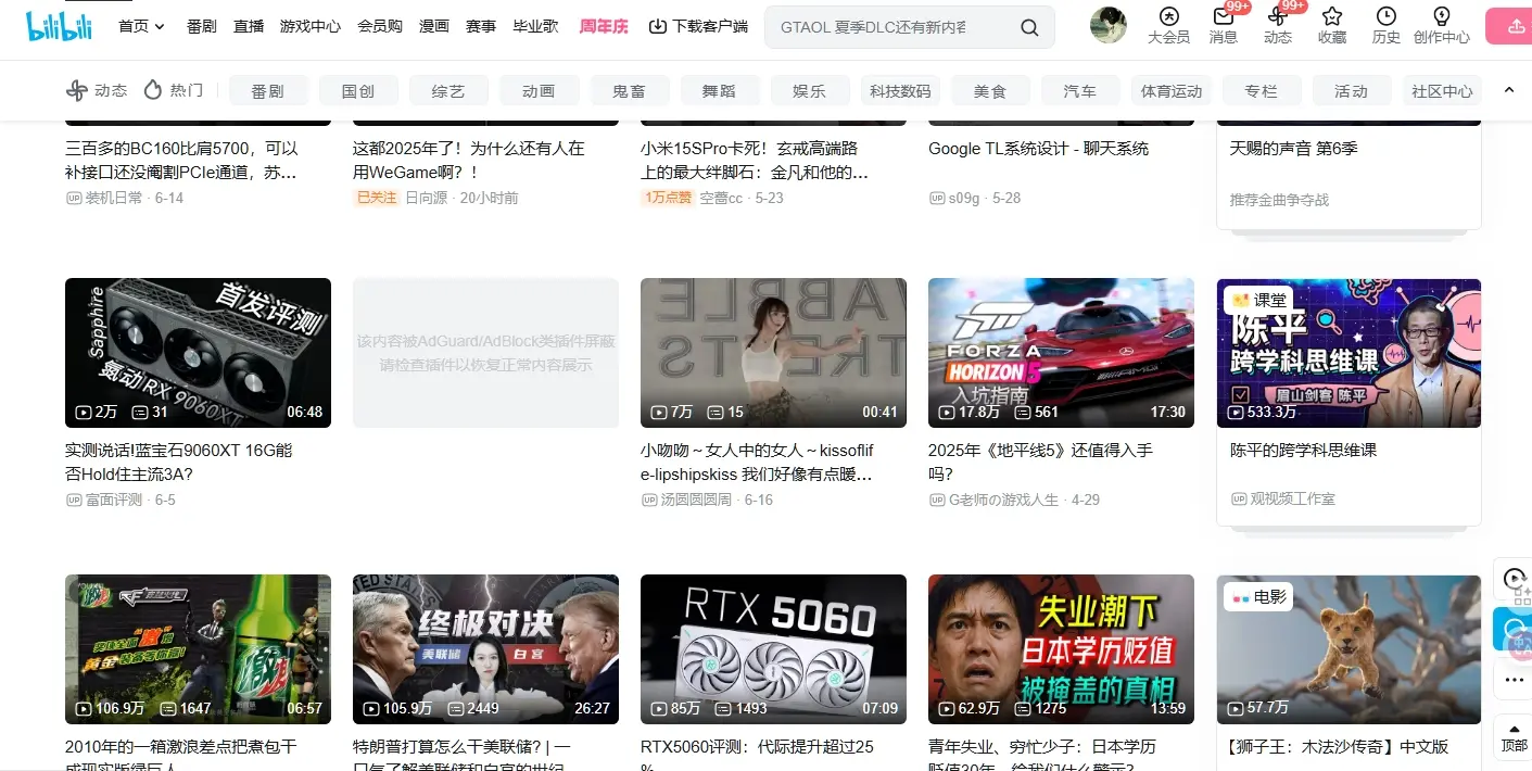 bilibili拦截效果